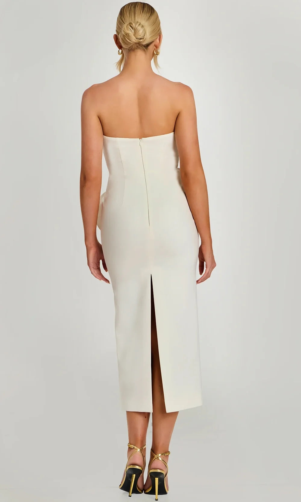 Jovani 48208 - Strapless Midi Dress with Rose Detail Special Occasion Dress In Off White