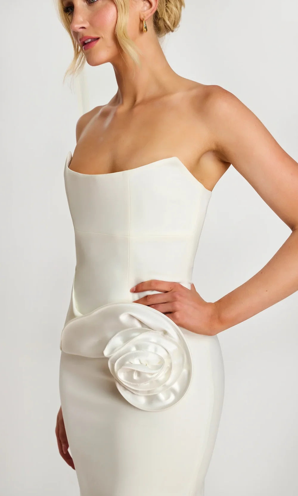 Jovani 48208 - Back Slit Strapless Tea-Length Dress