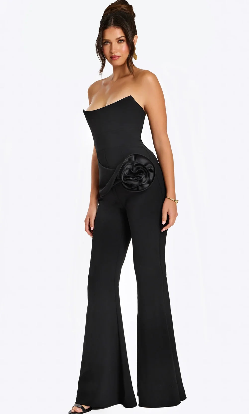 Jovani 48209 - Peplum Rosette Evening Jumpsuit Special Occasion Dress In Black