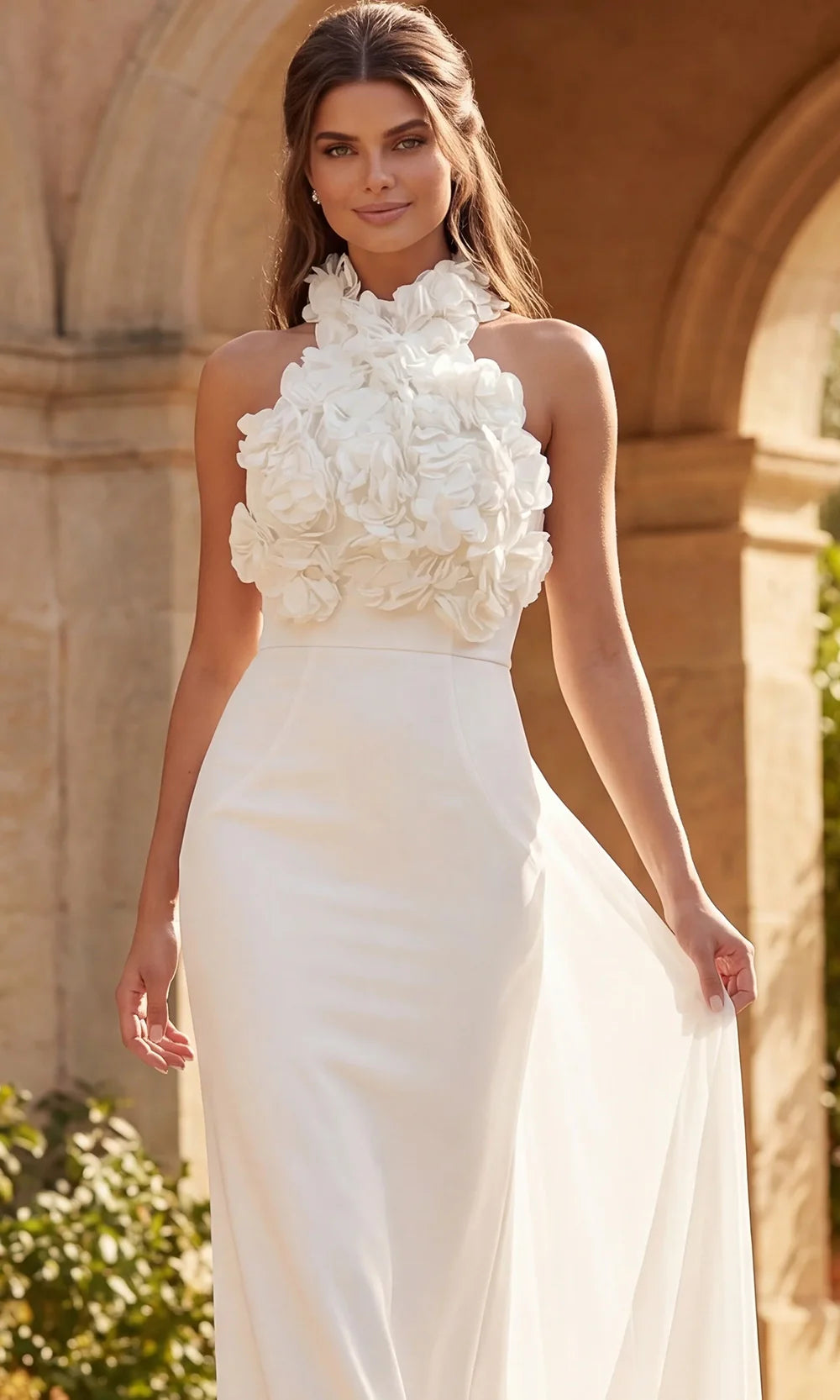 Jovani Bridal 48214 - Open Back Floral Applique Midi Dress Mother of the Bride Dresses  in Off White