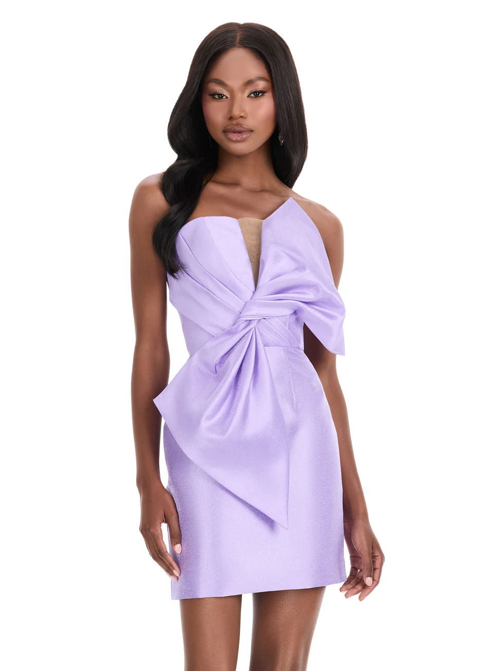 Ashley Lauren 4825 - Oversized Bow Short Mikado Dress