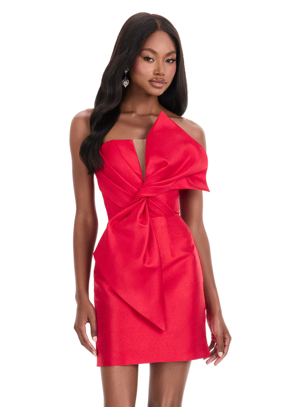Ashley Lauren 4825 - Oversized Bow Short Mikado Dress