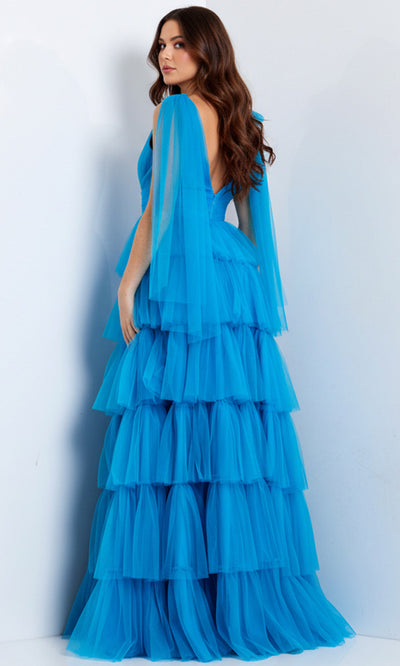 Jovani 48288 - Plunging Neck Tiered A-Line Gown Prom Dresses