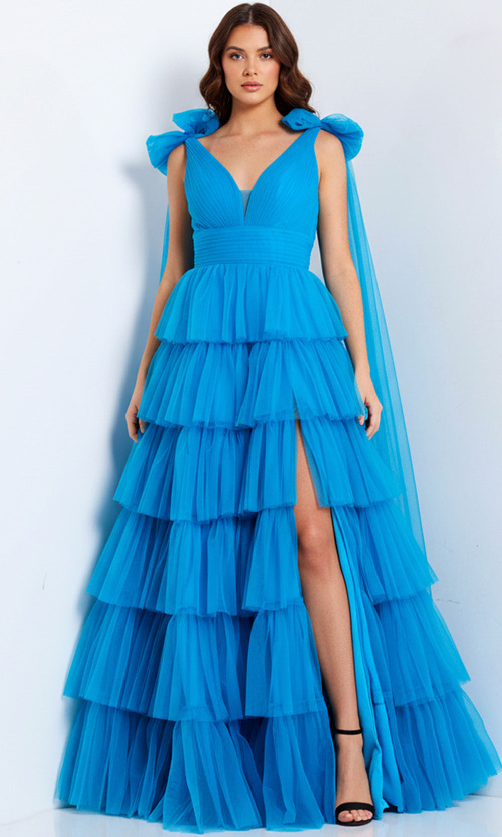 Jovani 48288 - Plunging Neck Tiered A-Line Gown Prom Dresses