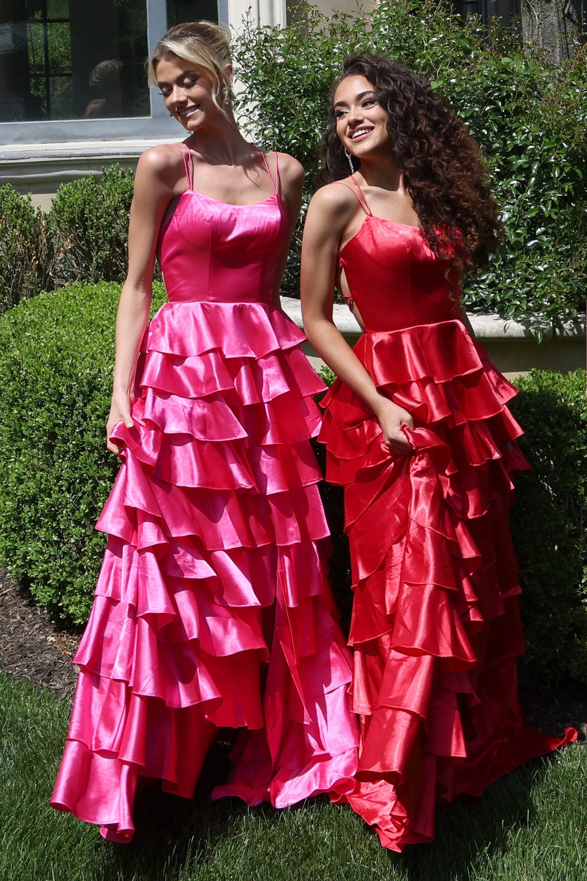 Jovani 48295 - Spaghetti Strap Tiered Satin Gown