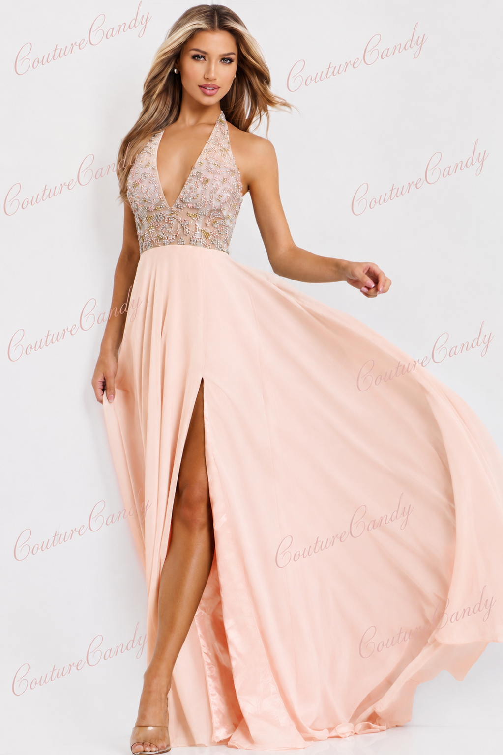 Jovani 48300 - Halter Neck Flowy A-Line Gown