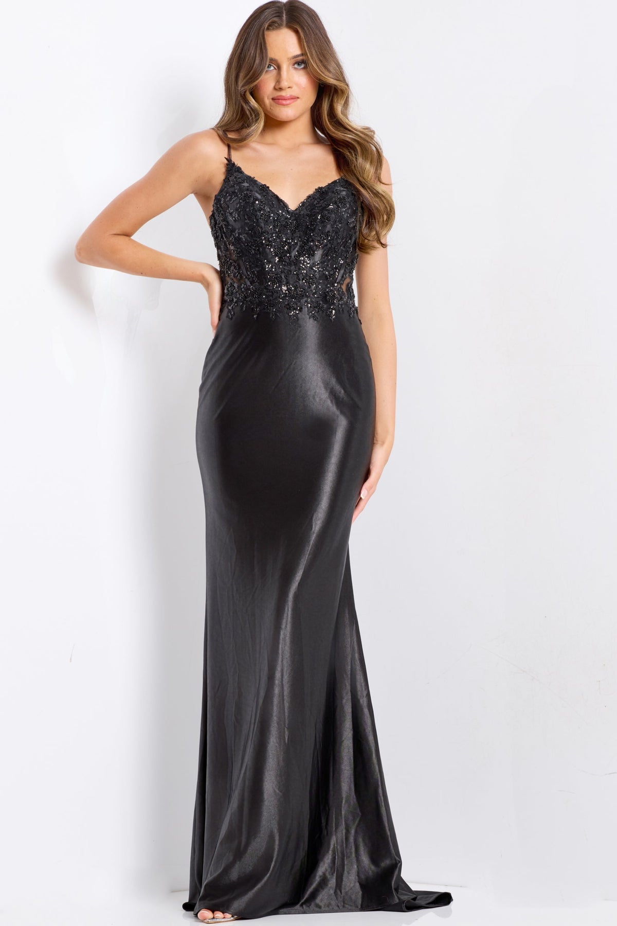 Jovani 48312 - Sleeveless V-Neckline Prom Dress with Beading Prom Dresses in In Black