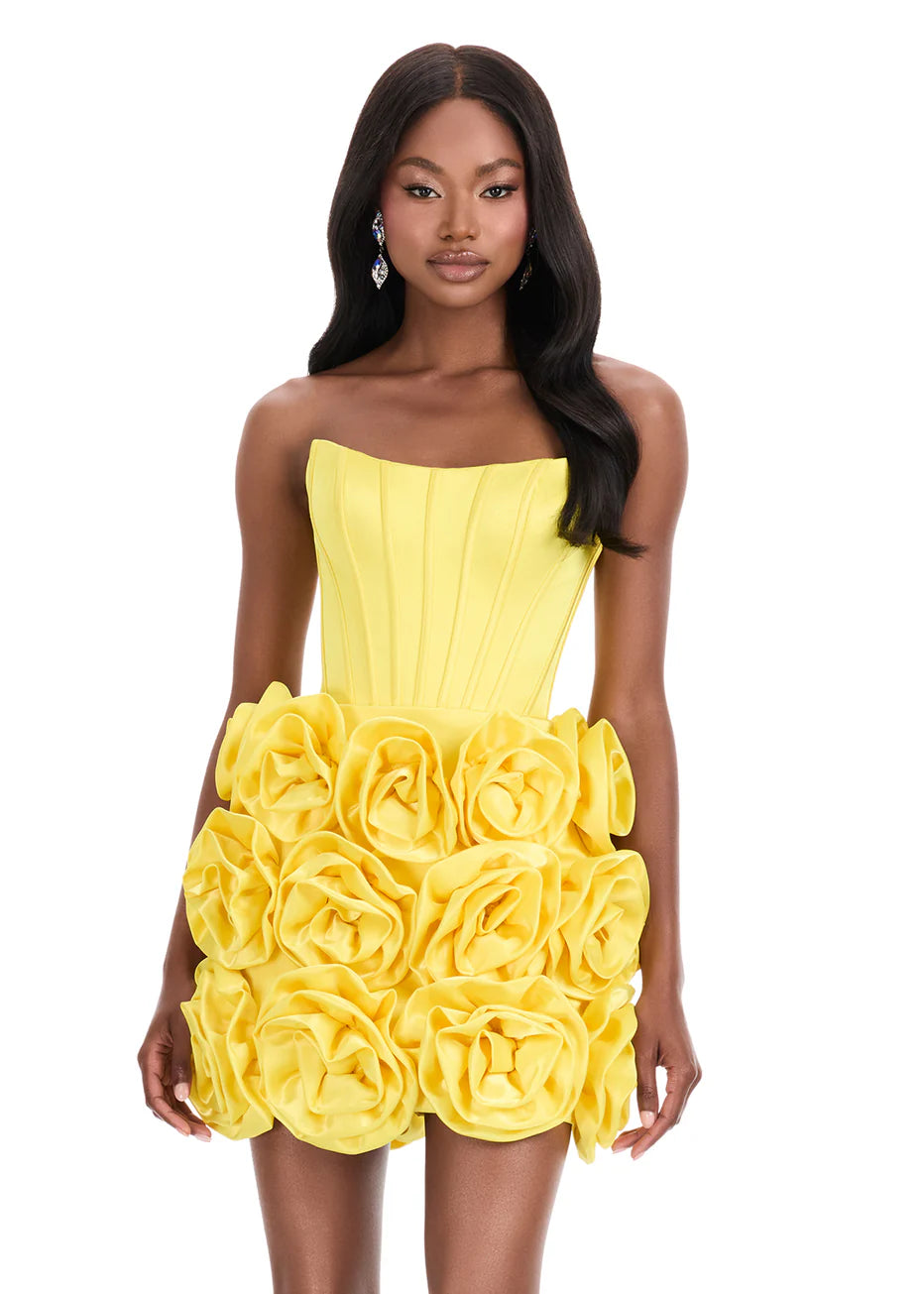 Ashley Lauren 4831 - 3D Floral Detail Strapless Corset Dress