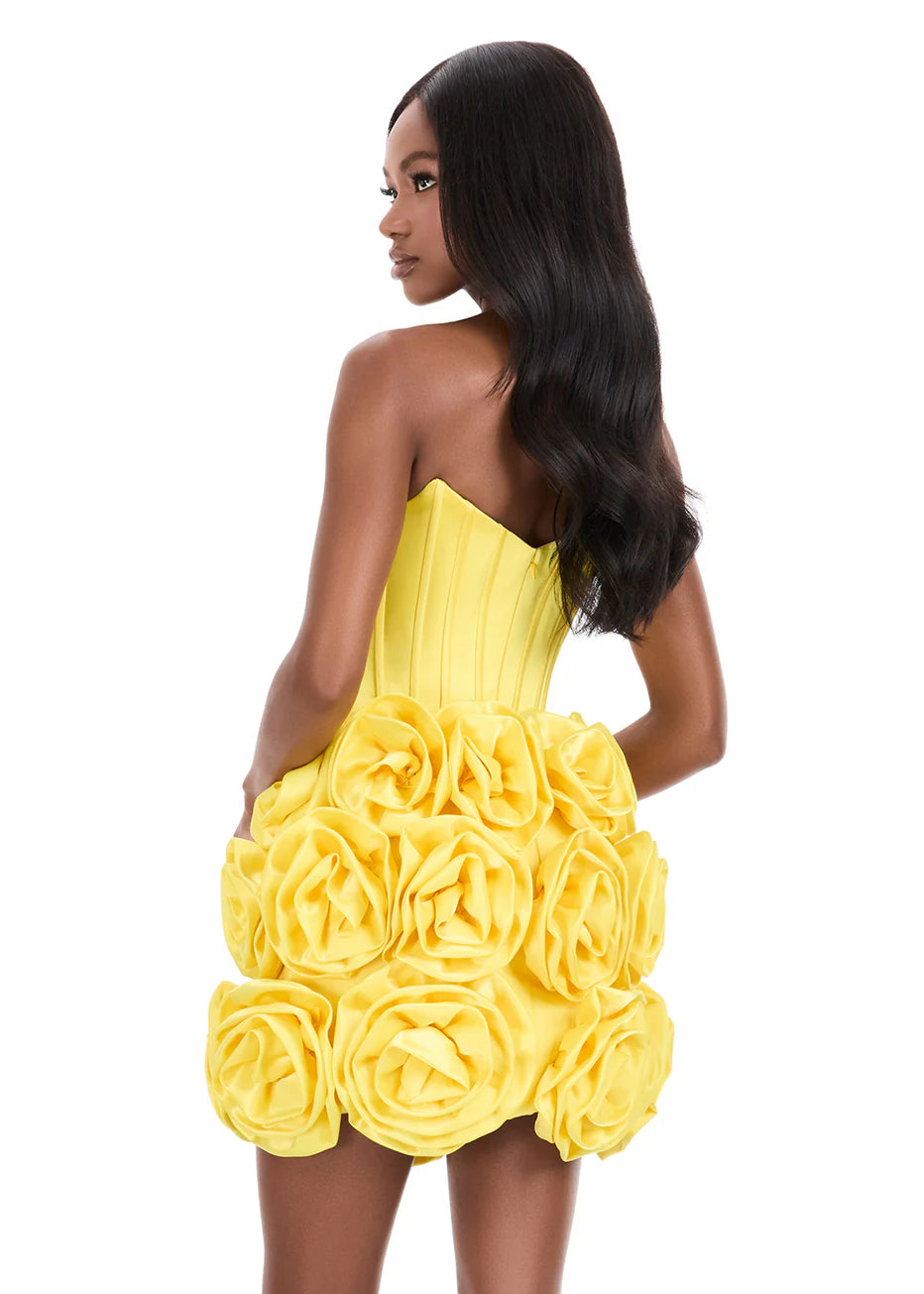Ashley Lauren 4831 - 3D Floral Detail Strapless Corset Dress