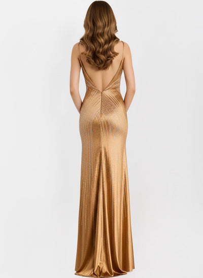 Jovani 48326 - Fitted High Slit Beaded Prom Dress Prom Dresses in In Gold