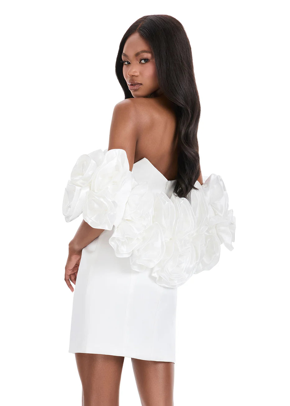 Ashley Lauren 4832 - Floral Puff Sleeve Short Sheath Dress