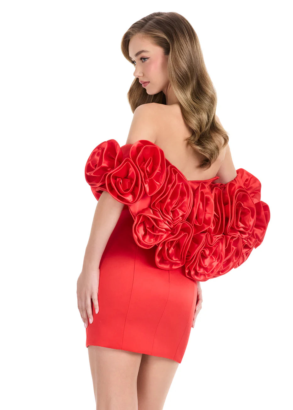 Ashley Lauren 4832 - Floral Puff Sleeve Short Sheath Dress