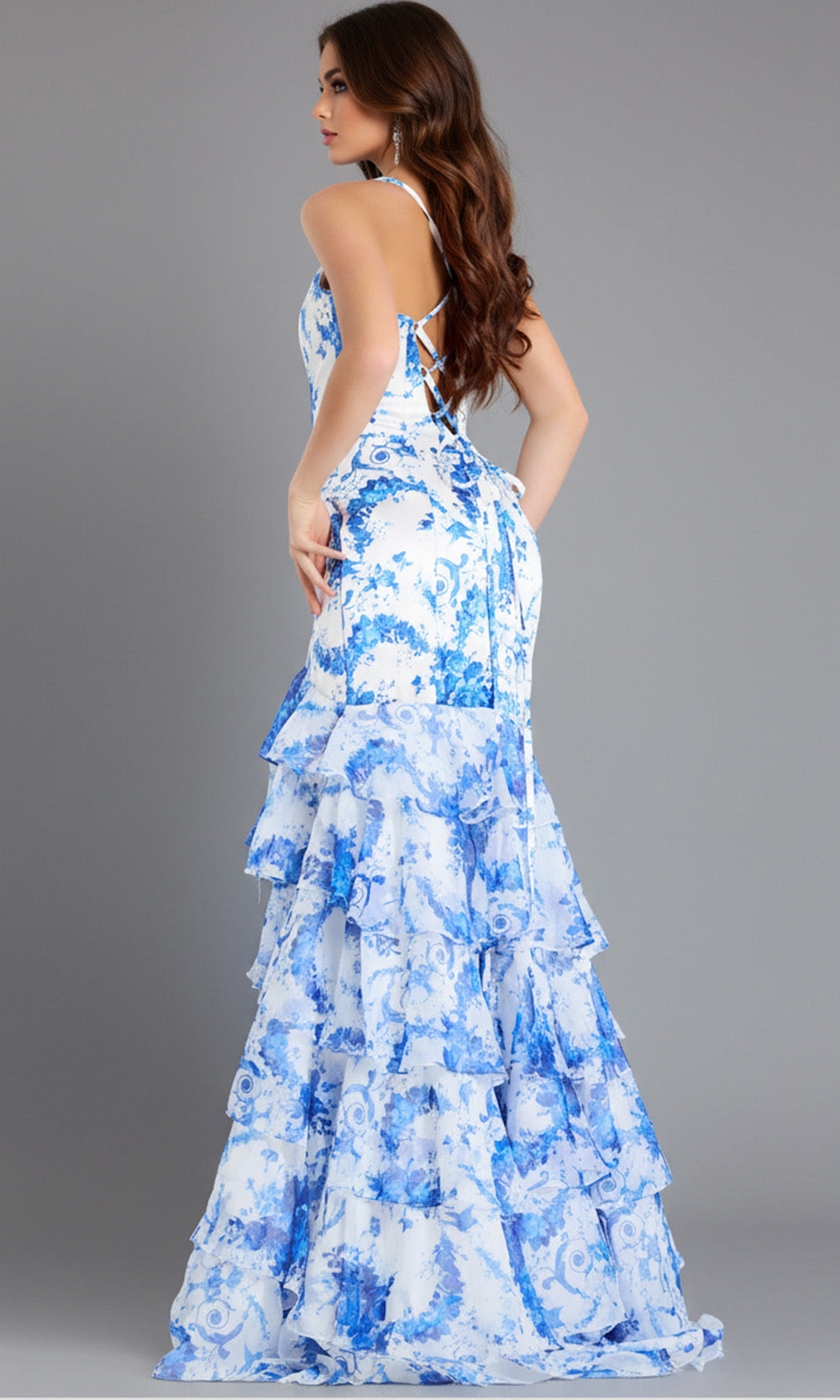 Jovani 48331 - Lace-Up Back Ruffle Trumpet Gown