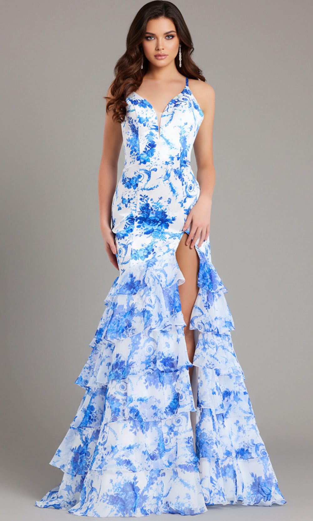 Jovani 48331 - Lace-Up Back Ruffle Trumpet Gown