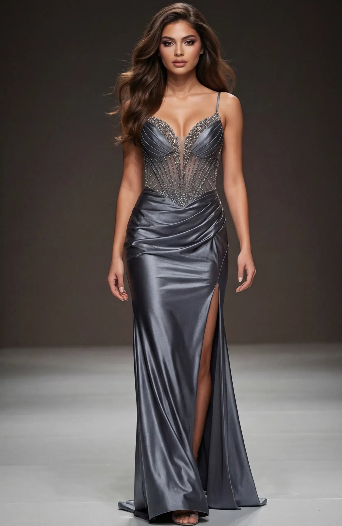 Jovani 48368 - Spaghetti Strap Rhinestone Corset Gown Prom Dresses