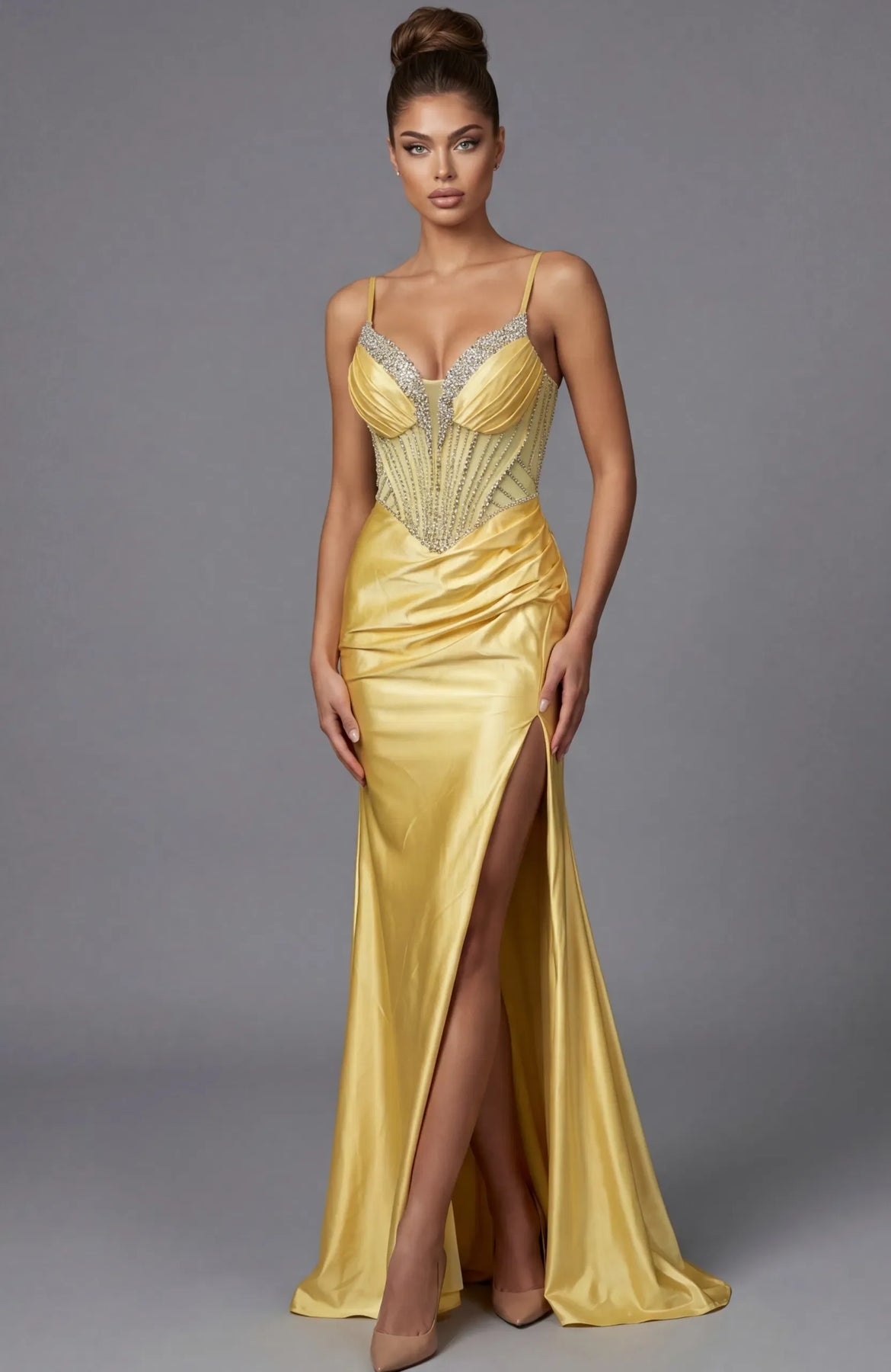 Jovani 48368 - Spaghetti Strap Rhinestone Corset Gown Prom Dresses