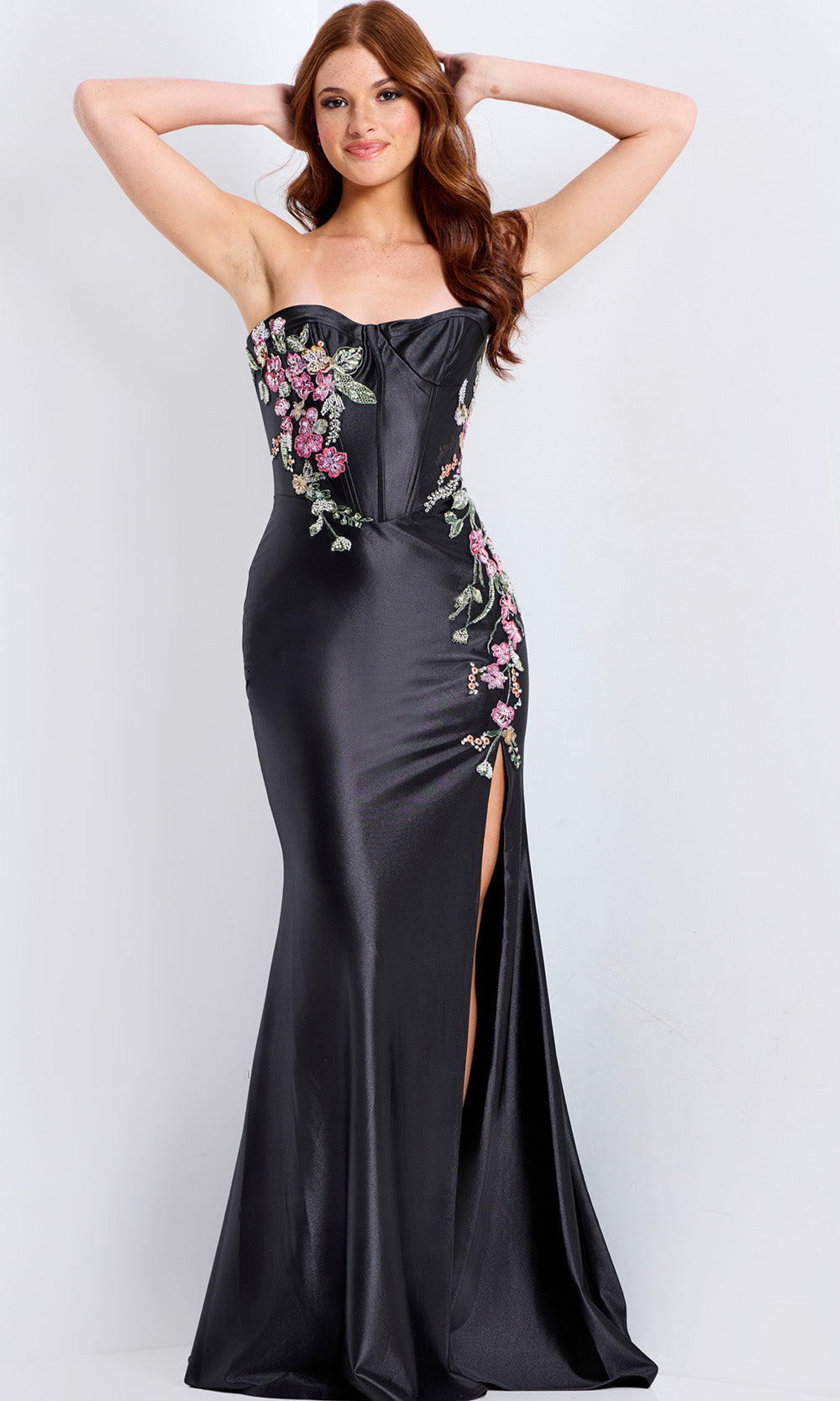 Jovani 48371 - Sweetheart Basque Dress with Floral Embroidery