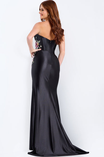 Jovani 48371 - Sweetheart Basque Dress with Floral Embroidery Prom Dresses in Black