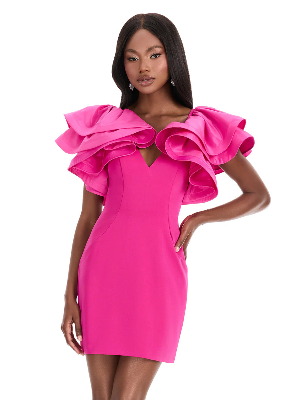 Ashley Lauren 4841 - Fitted Sheath Dress with Ruffle Sleeves