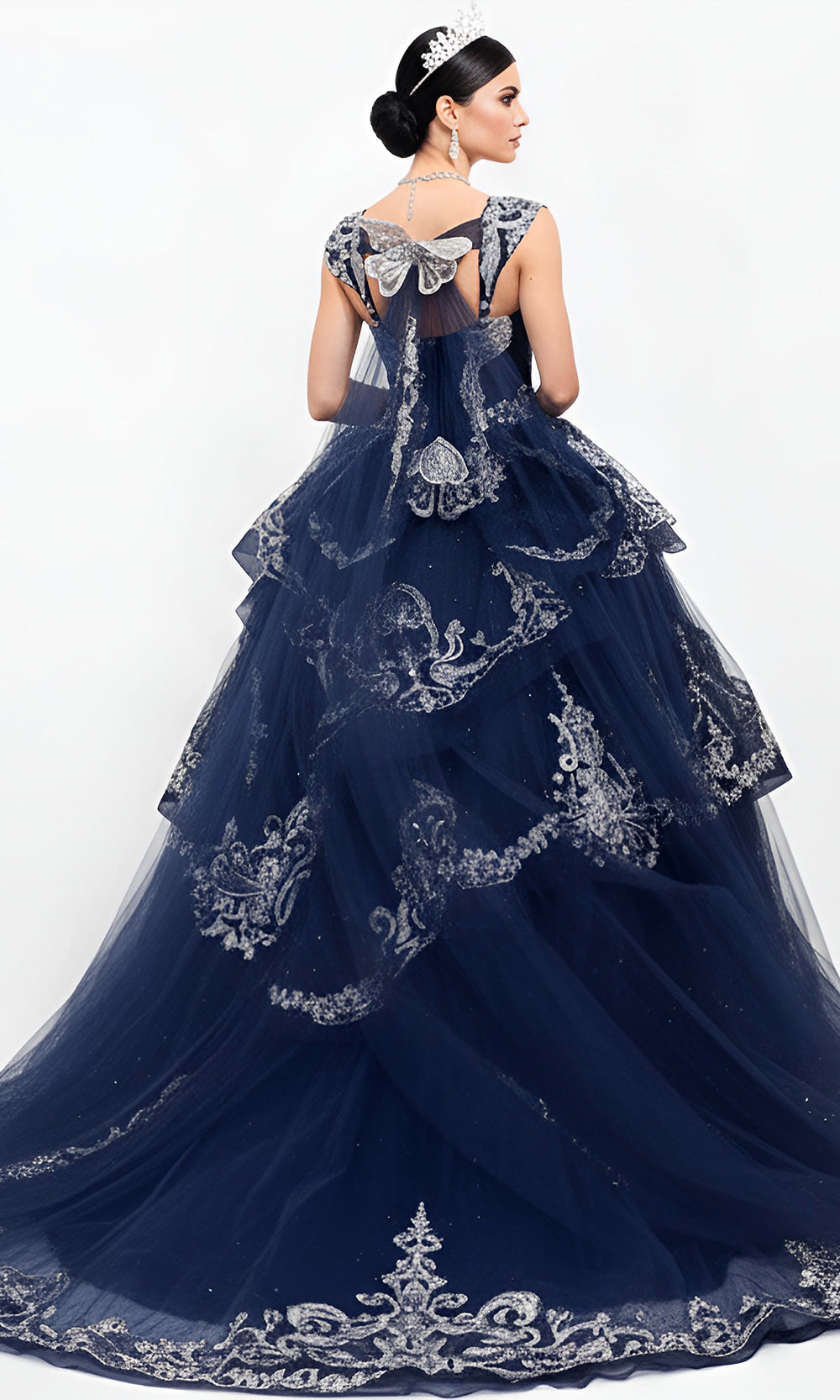 Jovani Q48438 - Silver Embroidery Layered Ballgown