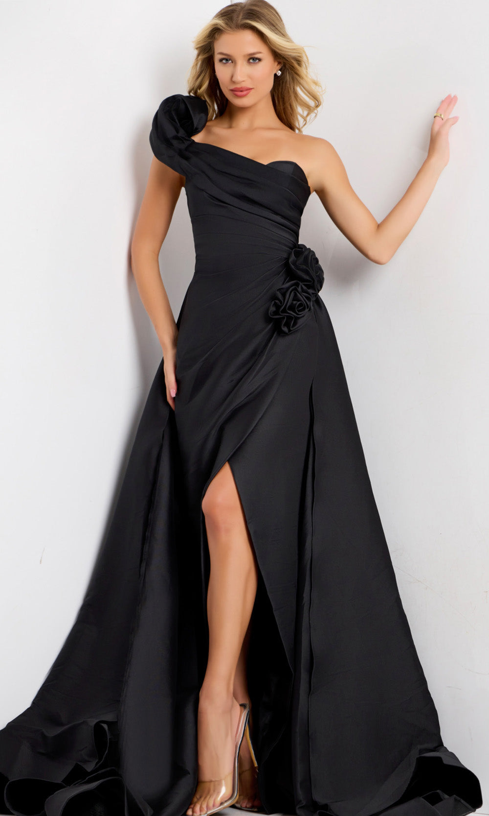 Jovani 48450 - Floral Accent High Slit Asymmetric Dress