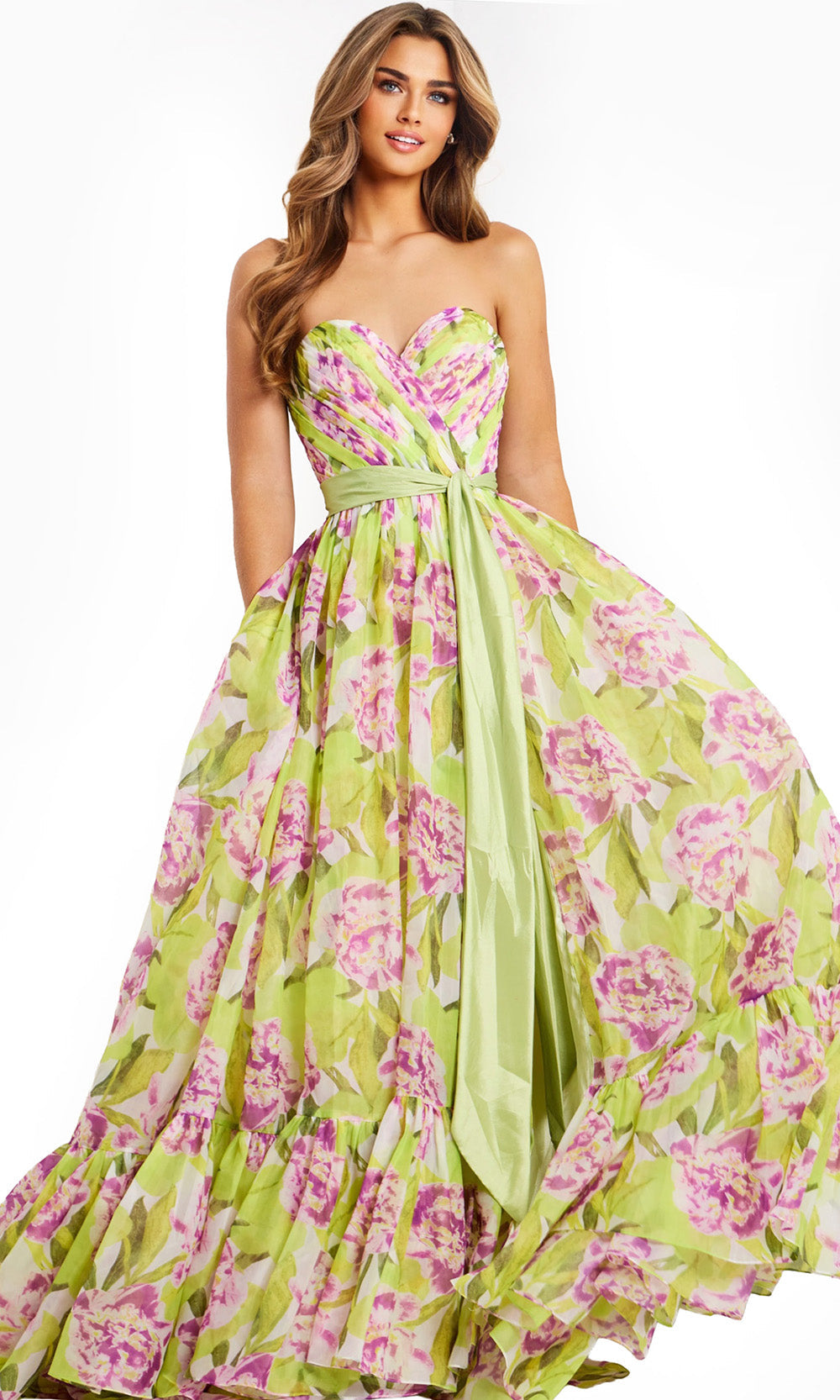 Jovani 48468 - Ruffled Hem Floral Print A-Line Dress