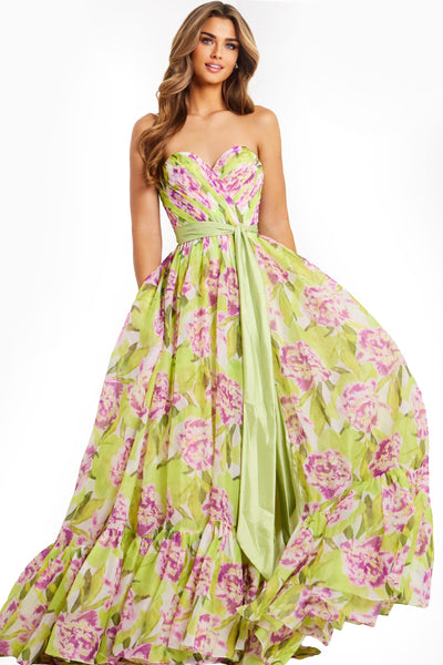 Jovani 48468 - Ruffled Hem Floral Print A-Line Dress Prom Dresses in In Multi