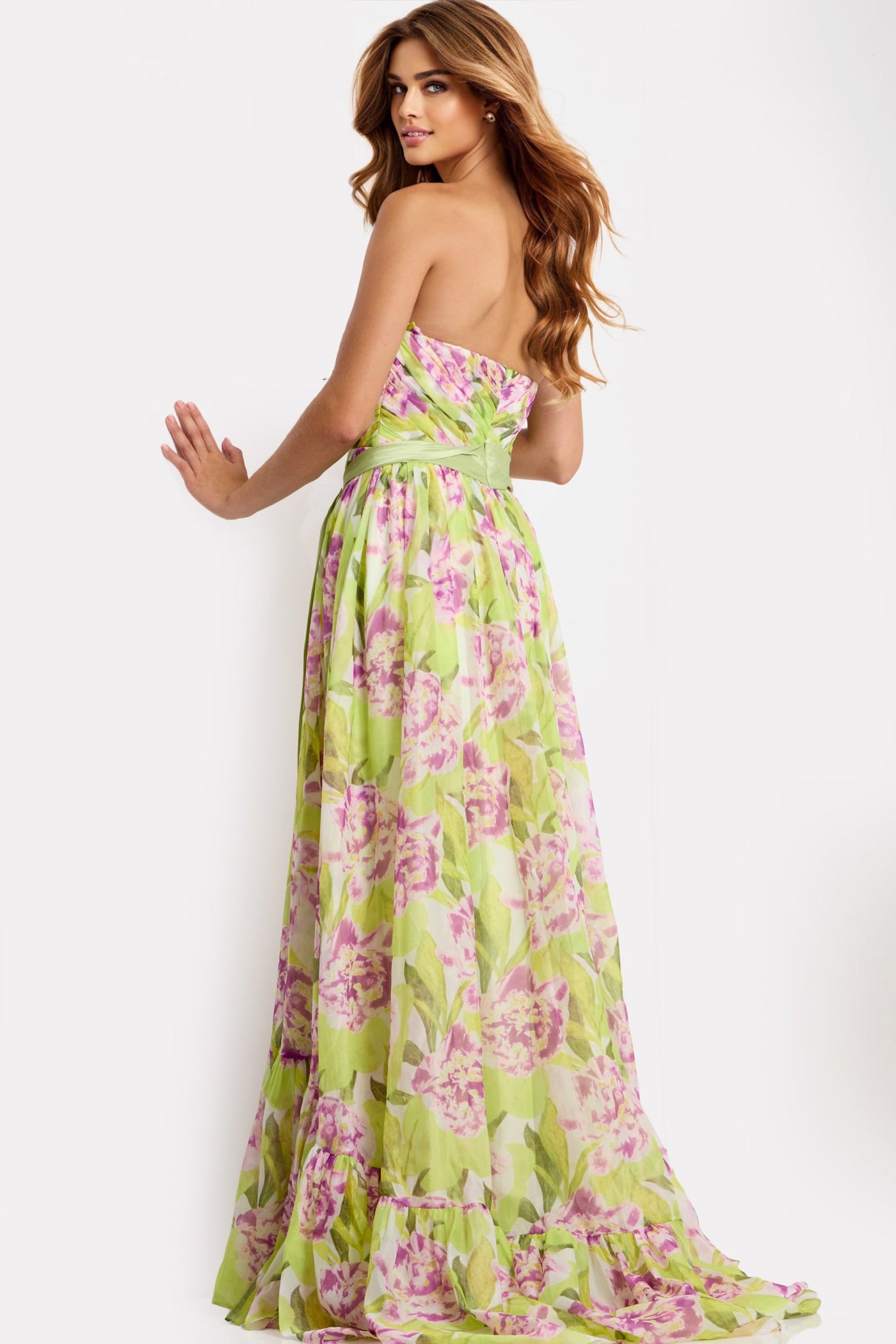 Jovani 48468 - Ruffled Hem Floral Print A-Line Dress Prom Dresses in In Multi