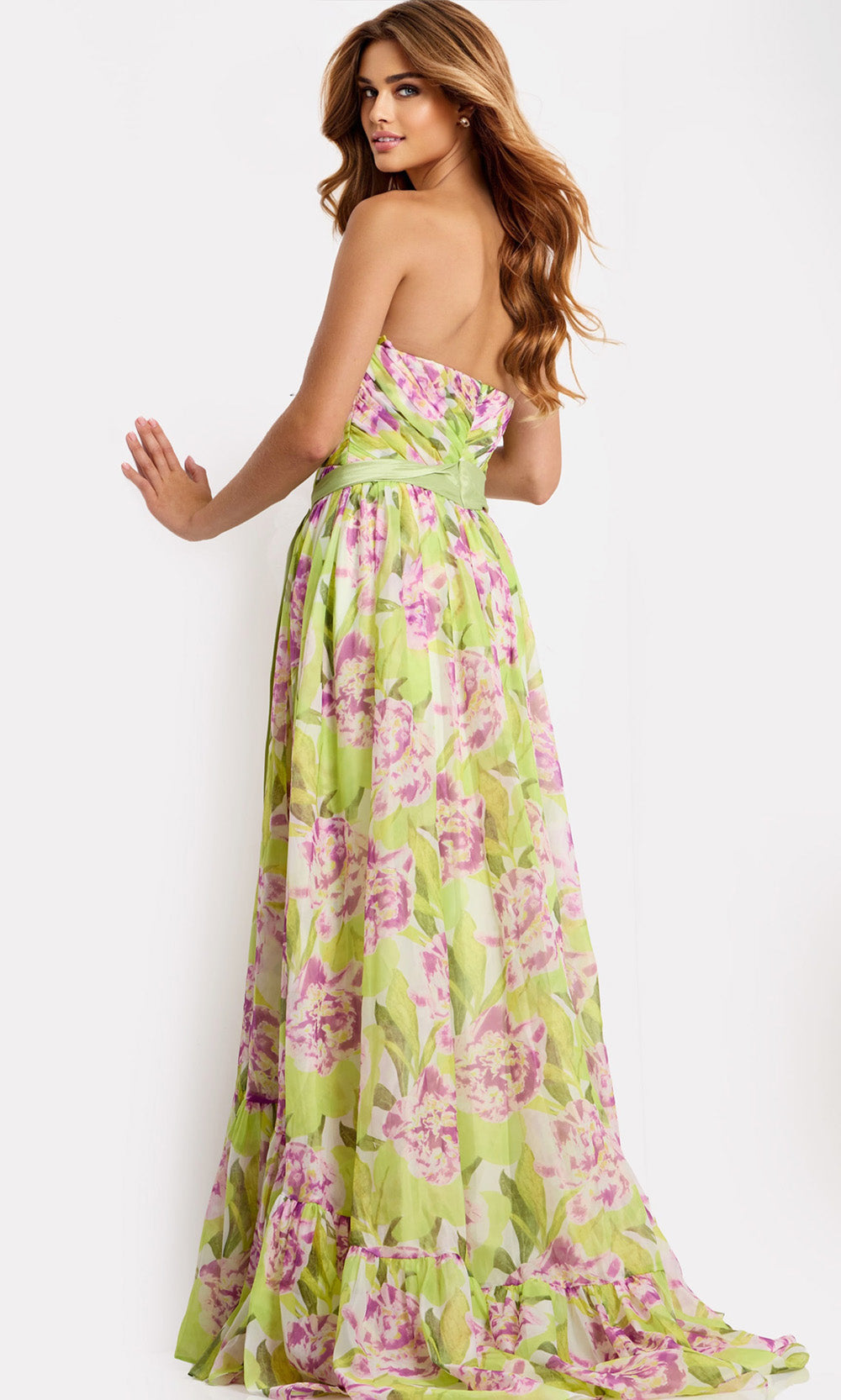 Jovani 48468 - Ruffled Hem Floral Print A-Line Dress