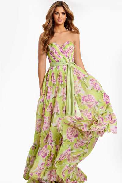 Jovani 48468 - Ruffled Hem Floral Print A-Line Dress Prom Dresses in In Multi