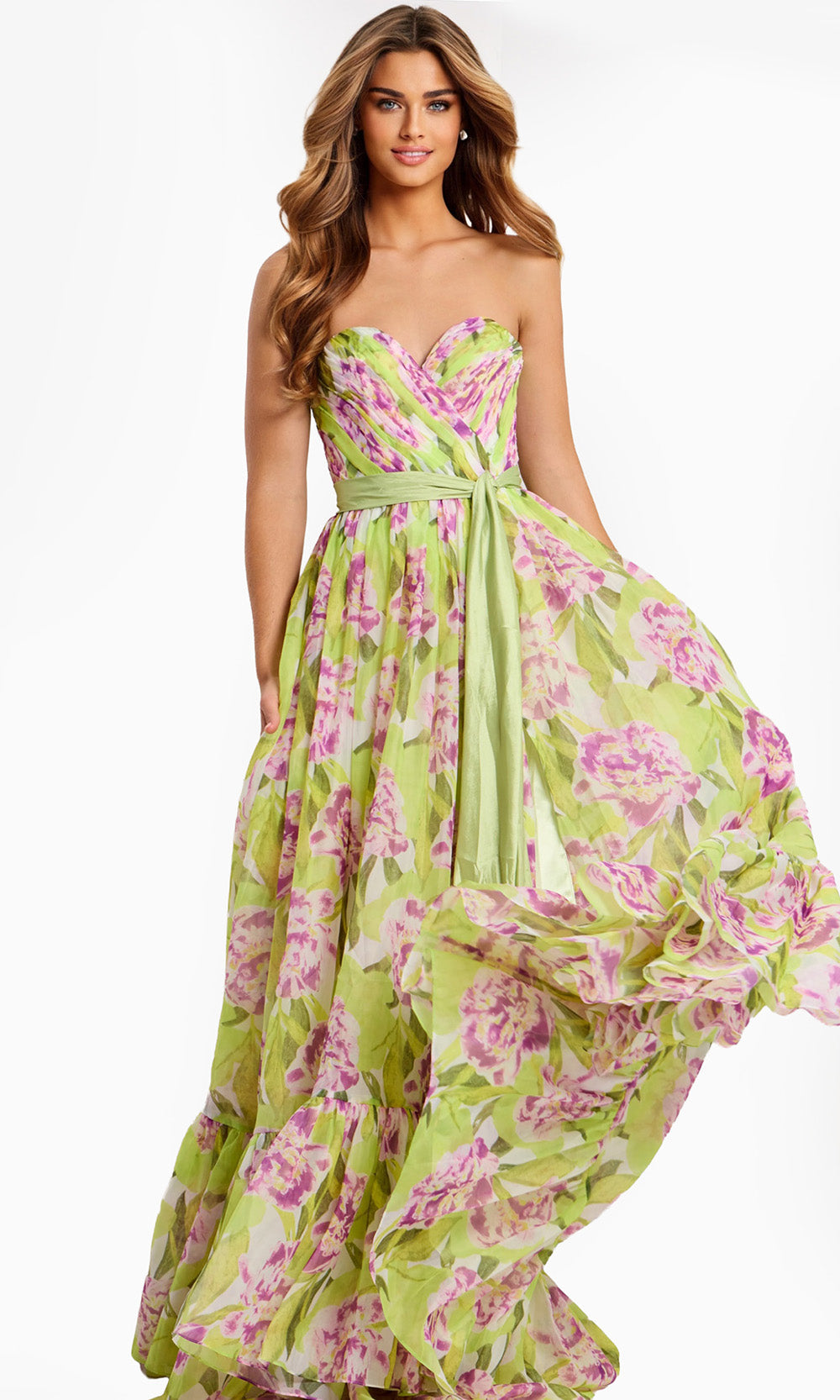 Jovani 48468 - Ruffled Hem Floral Print A-Line Dress
