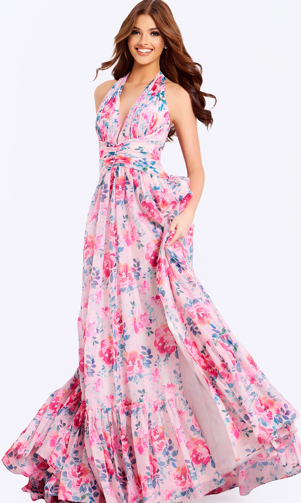 Jovani 48469 - Printed Floral A-Line Sleeveless Dress
