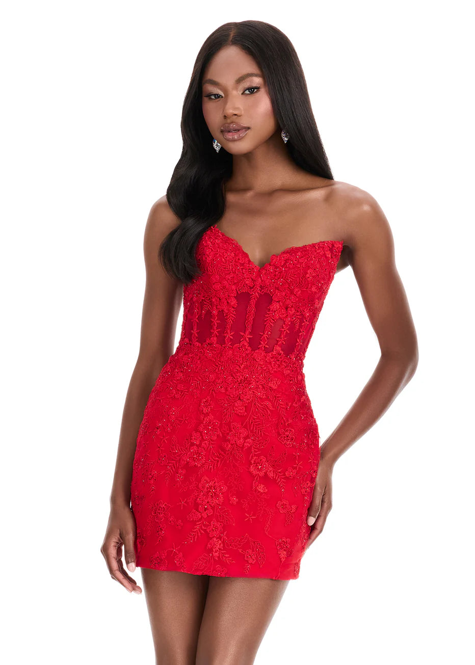 Ashley Lauren 4849 - Floral Lace Strapless Sweetheart Dress