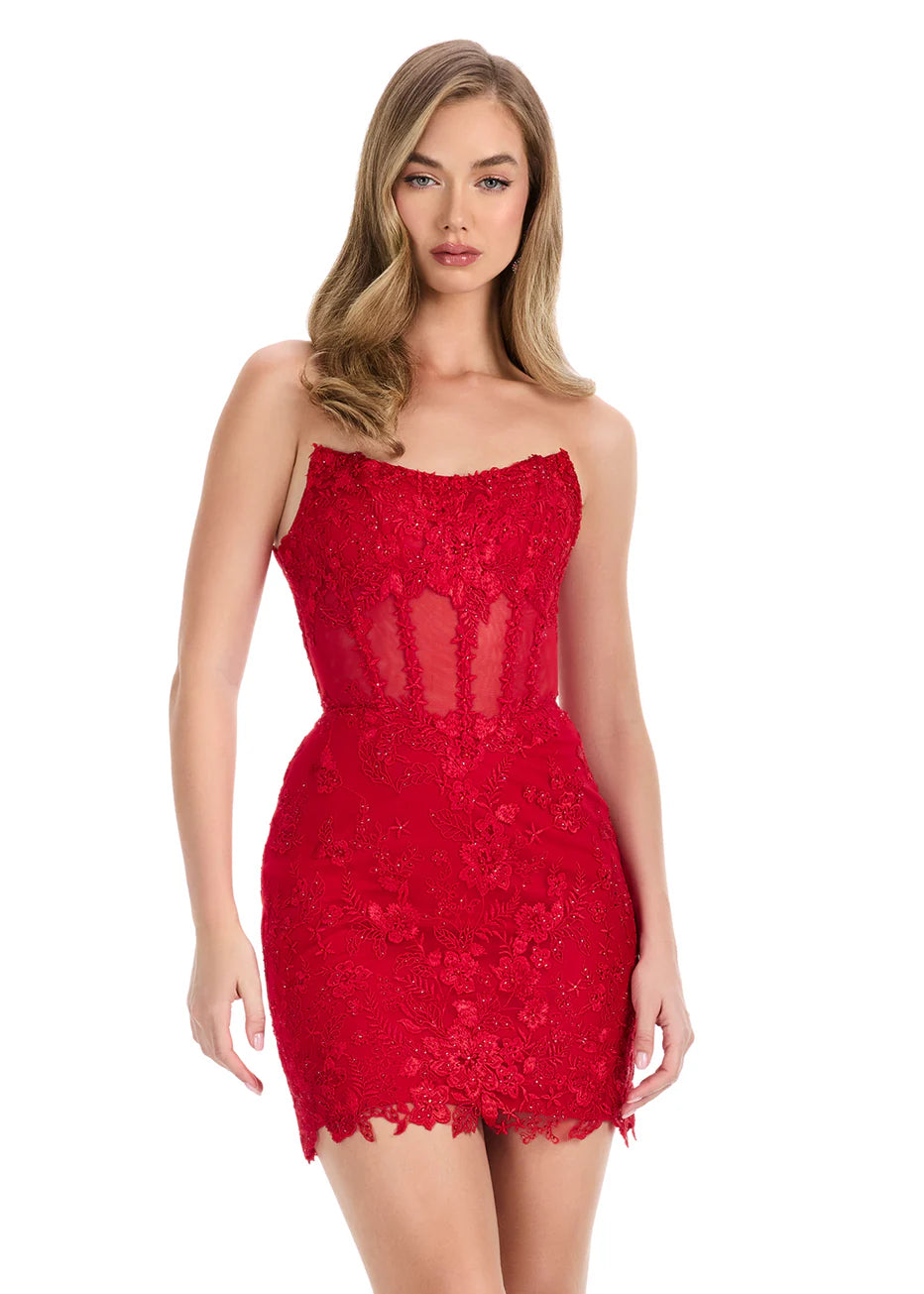Ashley Lauren 4852 - Scoop Floral Embroidered Mini Dress