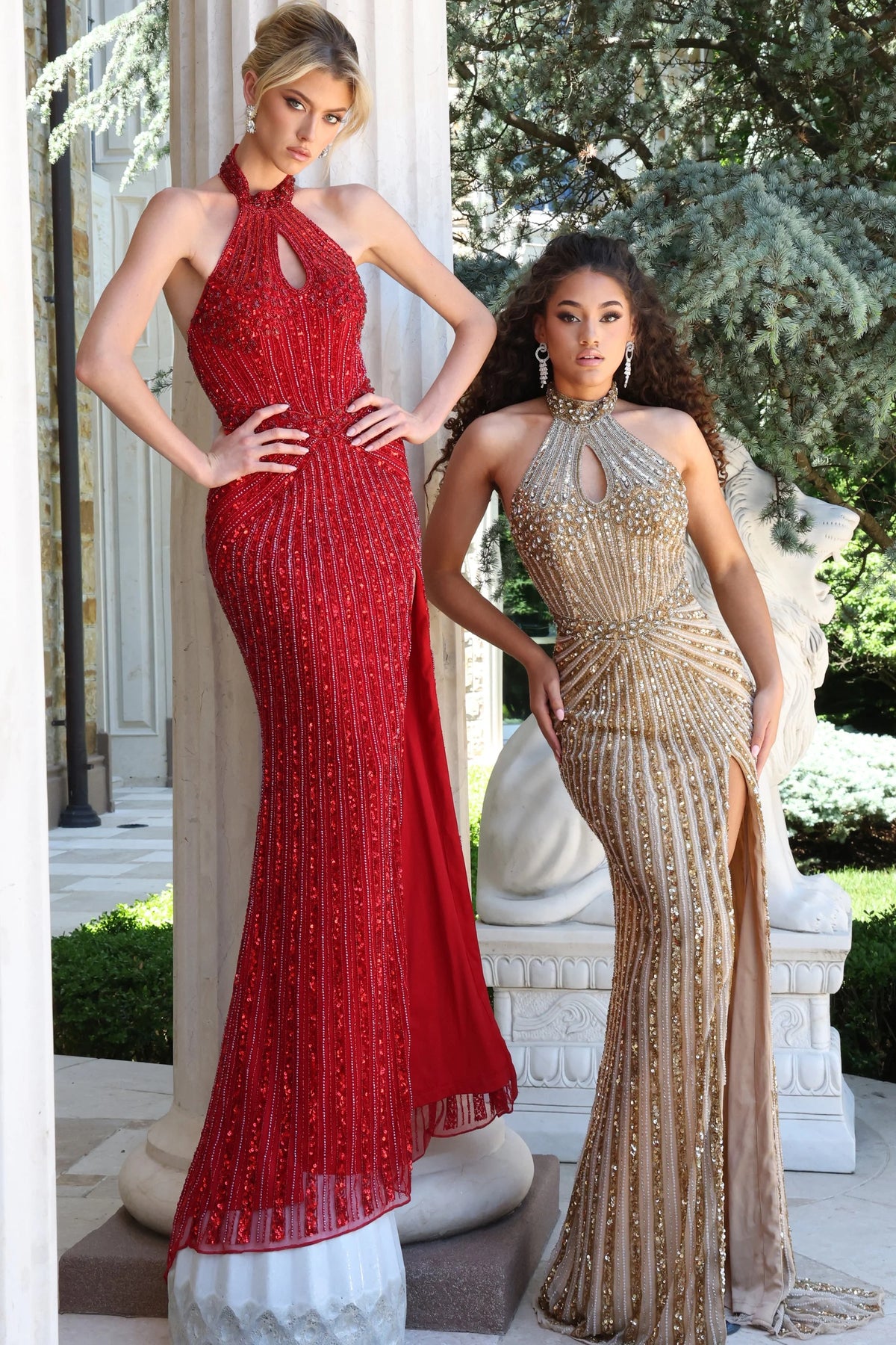 Jovani 48531 - Sequin Striped Open Back Fitted Gown