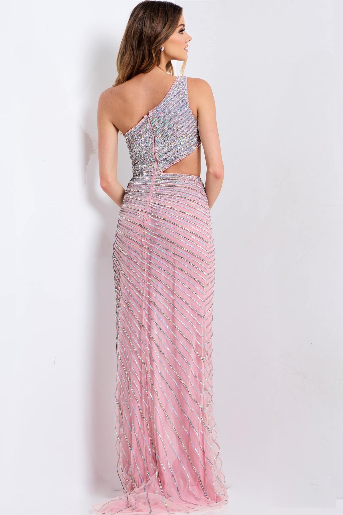 Jovani 48563 - Sparkling One Shoulder Fitted Dress Prom Dresses Cutout In Pink 