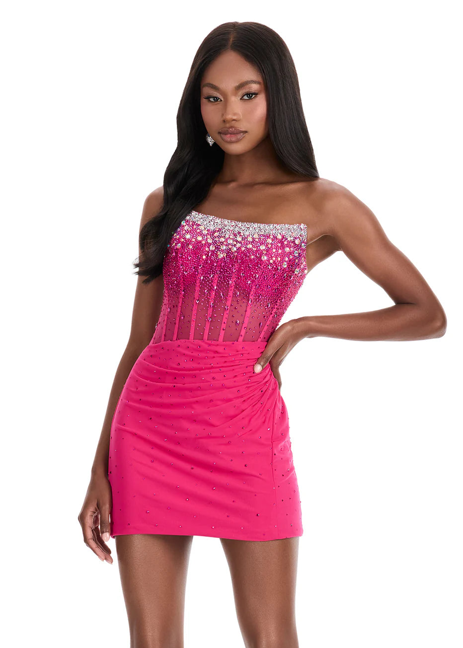 Ashley Lauren 4856 - Beaded Mesh Scoop Neckline Cocktail Dress