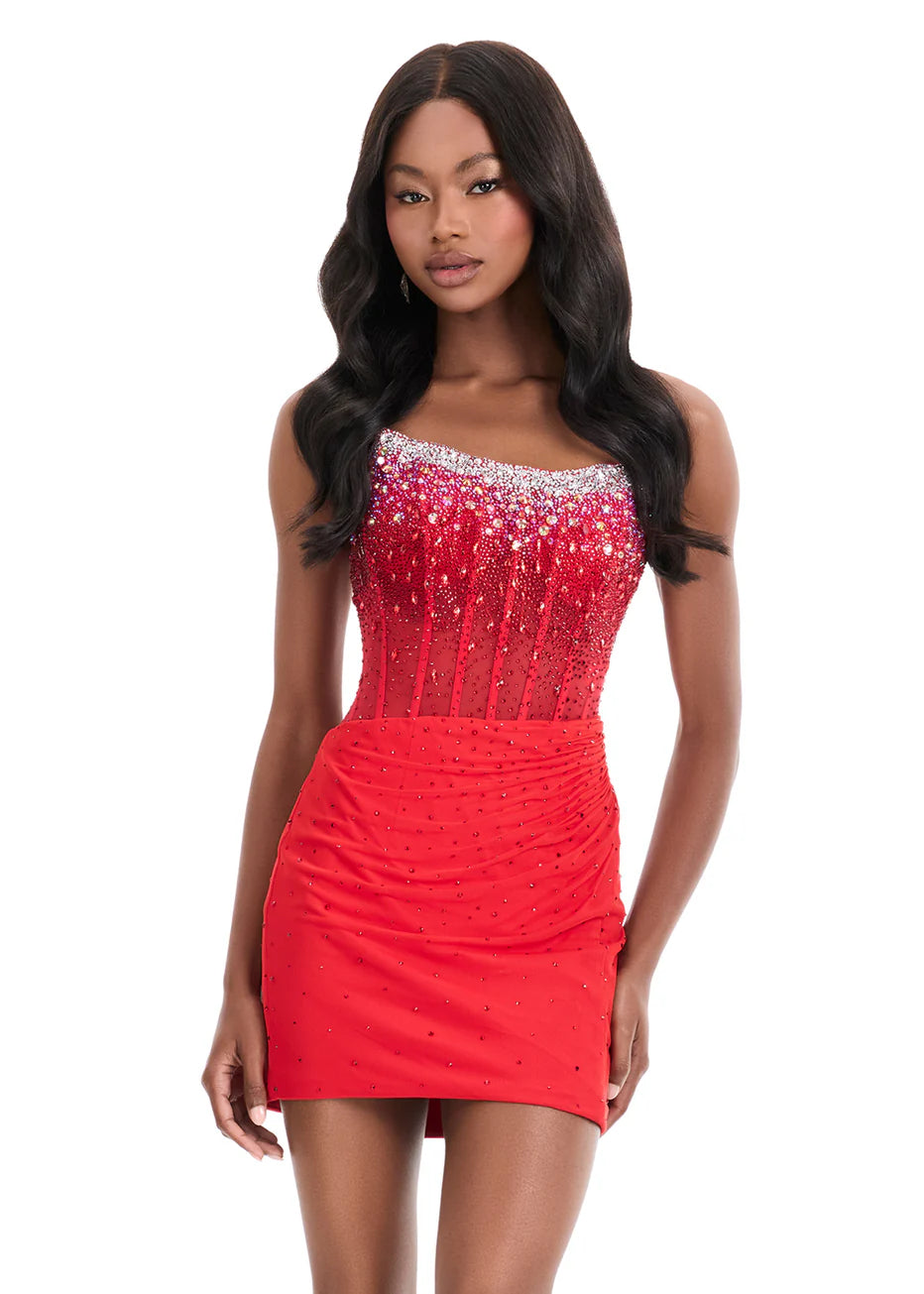 Ashley Lauren 4856 - Beaded Mesh Scoop Neckline Cocktail Dress