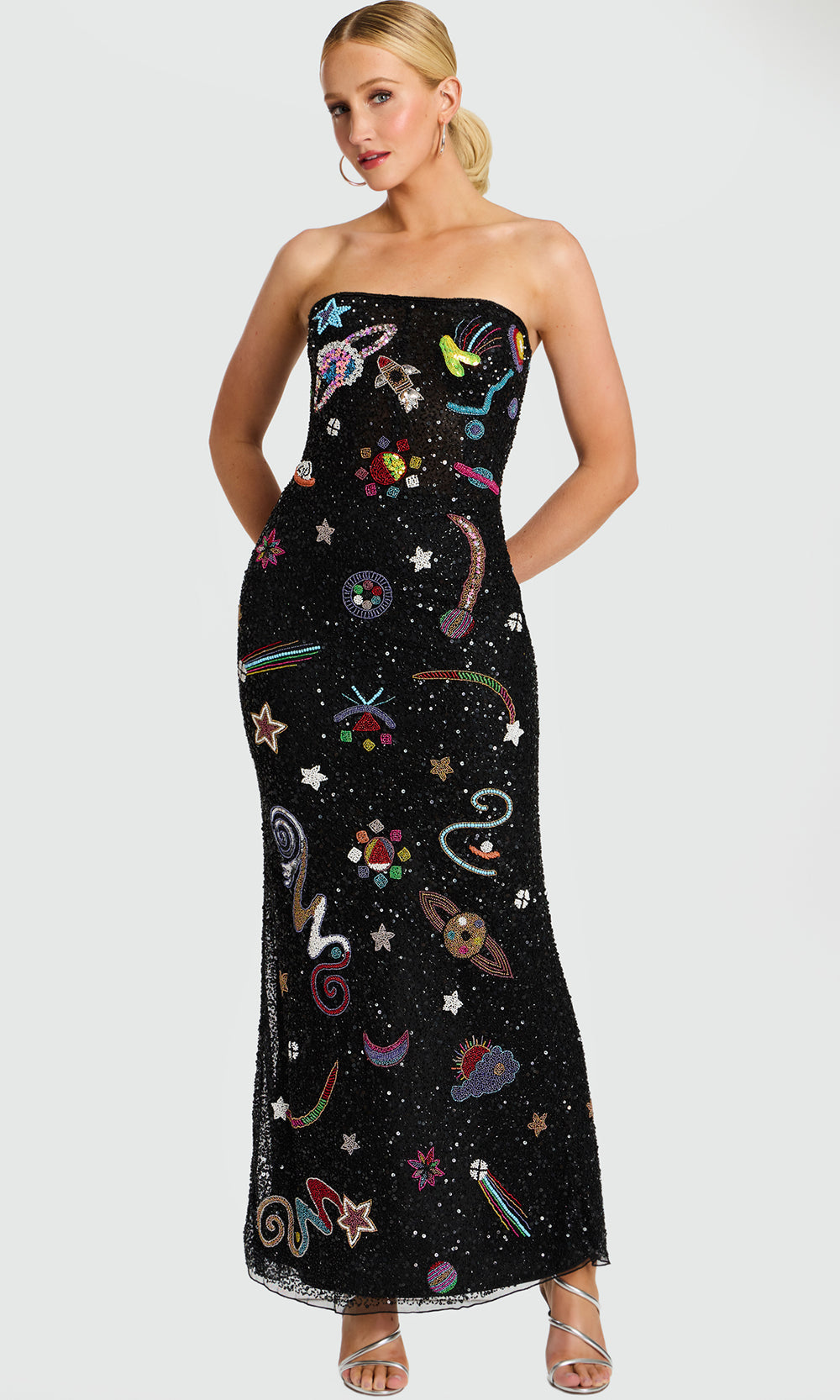 Jovani 48571 - Multicolor Beaded Strapless Long Gown Formal Gowns  in Black Multi