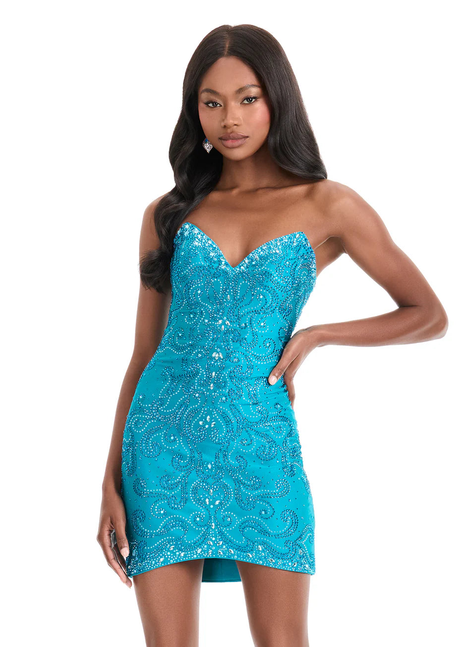 Ashley Lauren 4862 - Swirl Beaded Sheath Mini Dress