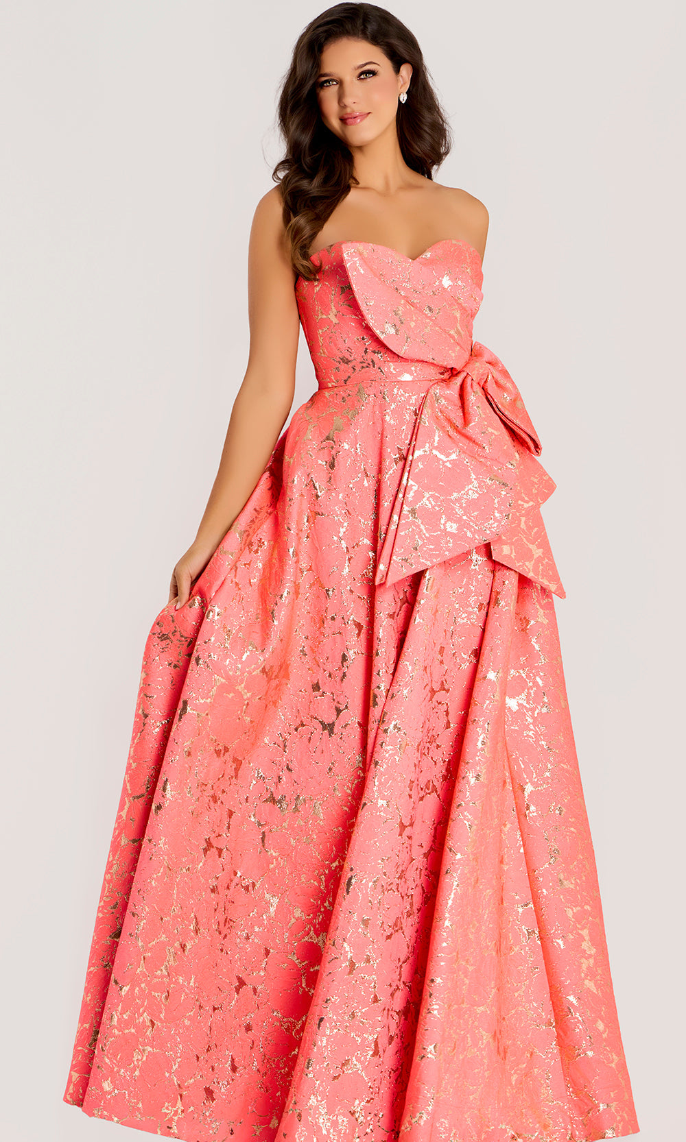 Jovani 48657 - Strapless Jacquard Gown with Oversized Bow