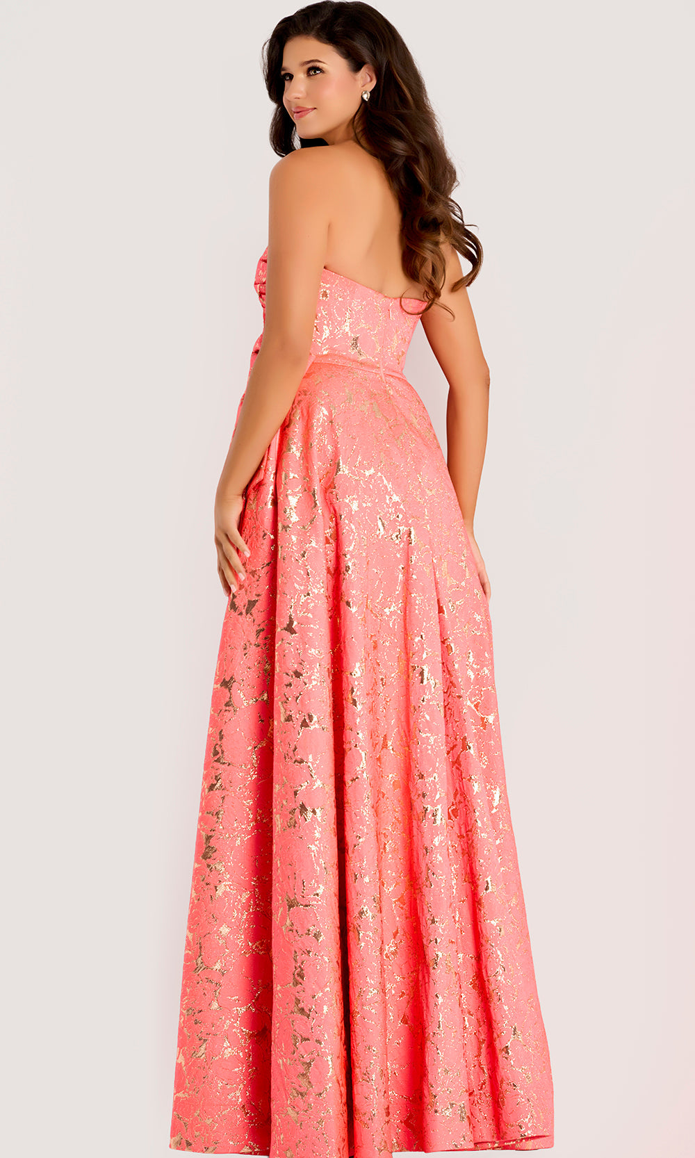 Jovani 48657 - Strapless Jacquard Gown with Oversized Bow