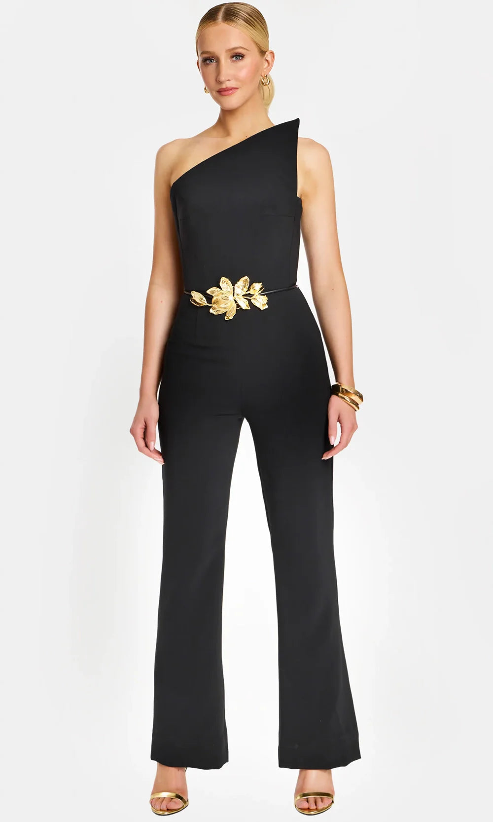 Jovani 48659 - Waist Tie Back Asymmetric Jumpsuit Formal Pantsuits  in Black  