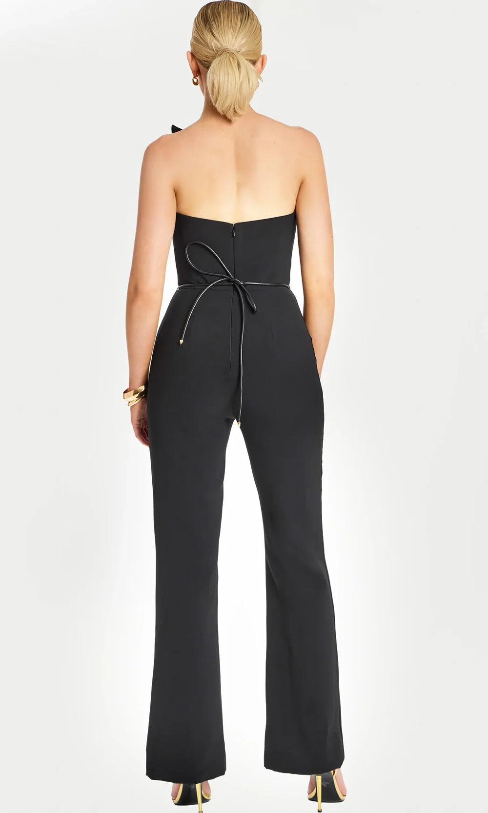 Jovani 48659 - Waist Tie Back Asymmetric Jumpsuit Formal Pantsuits  in Black  