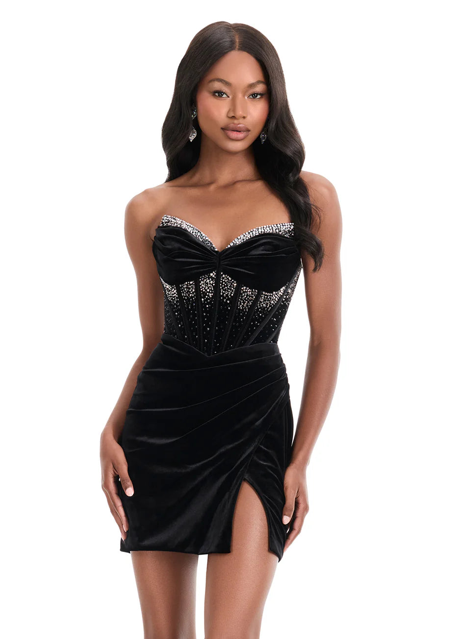 Ashley Lauren 4865 - Beaded Corset Sheath Mini Dress