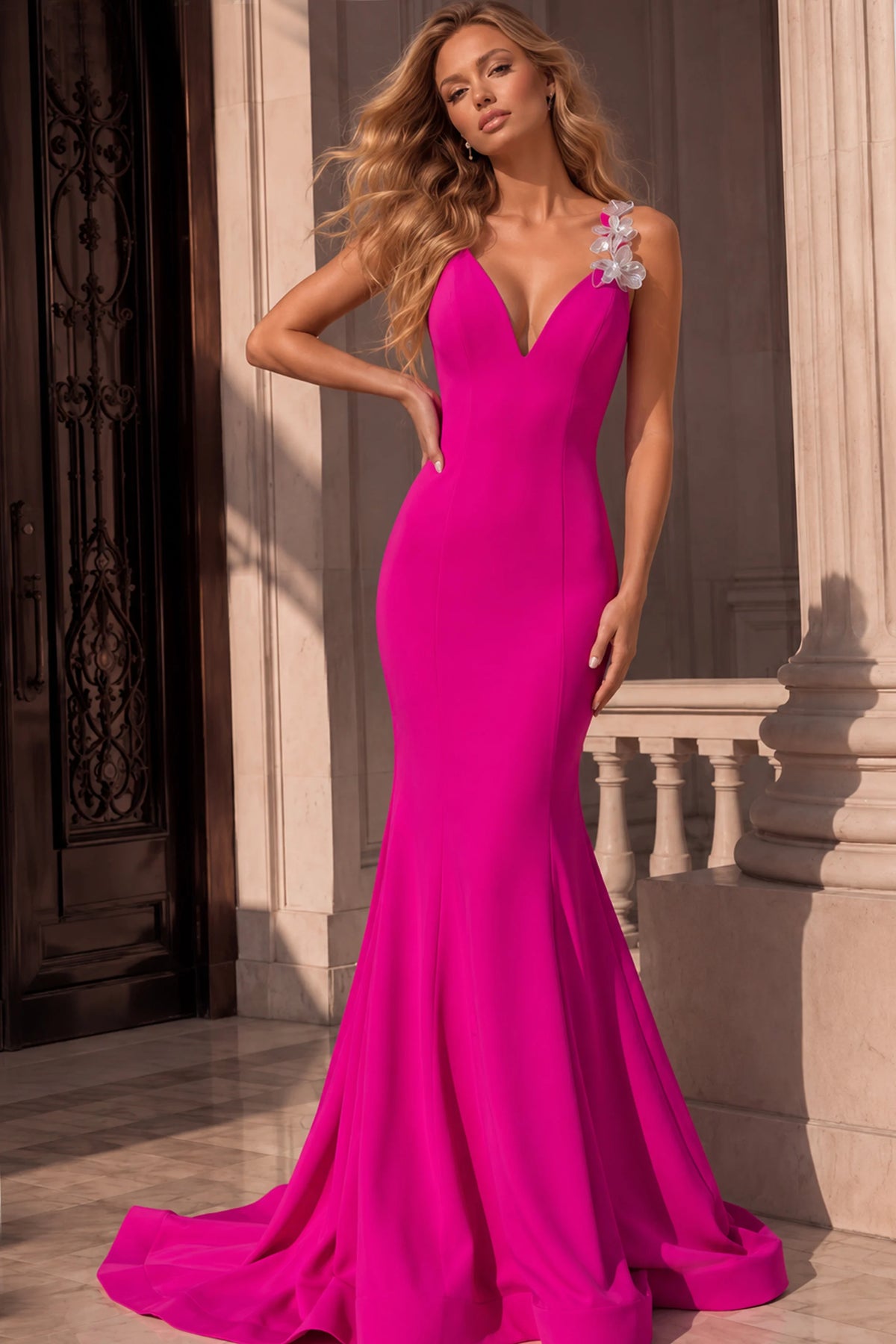 Jovani 48663 - Mermaid Sleeveless Gown with Floral Appliques