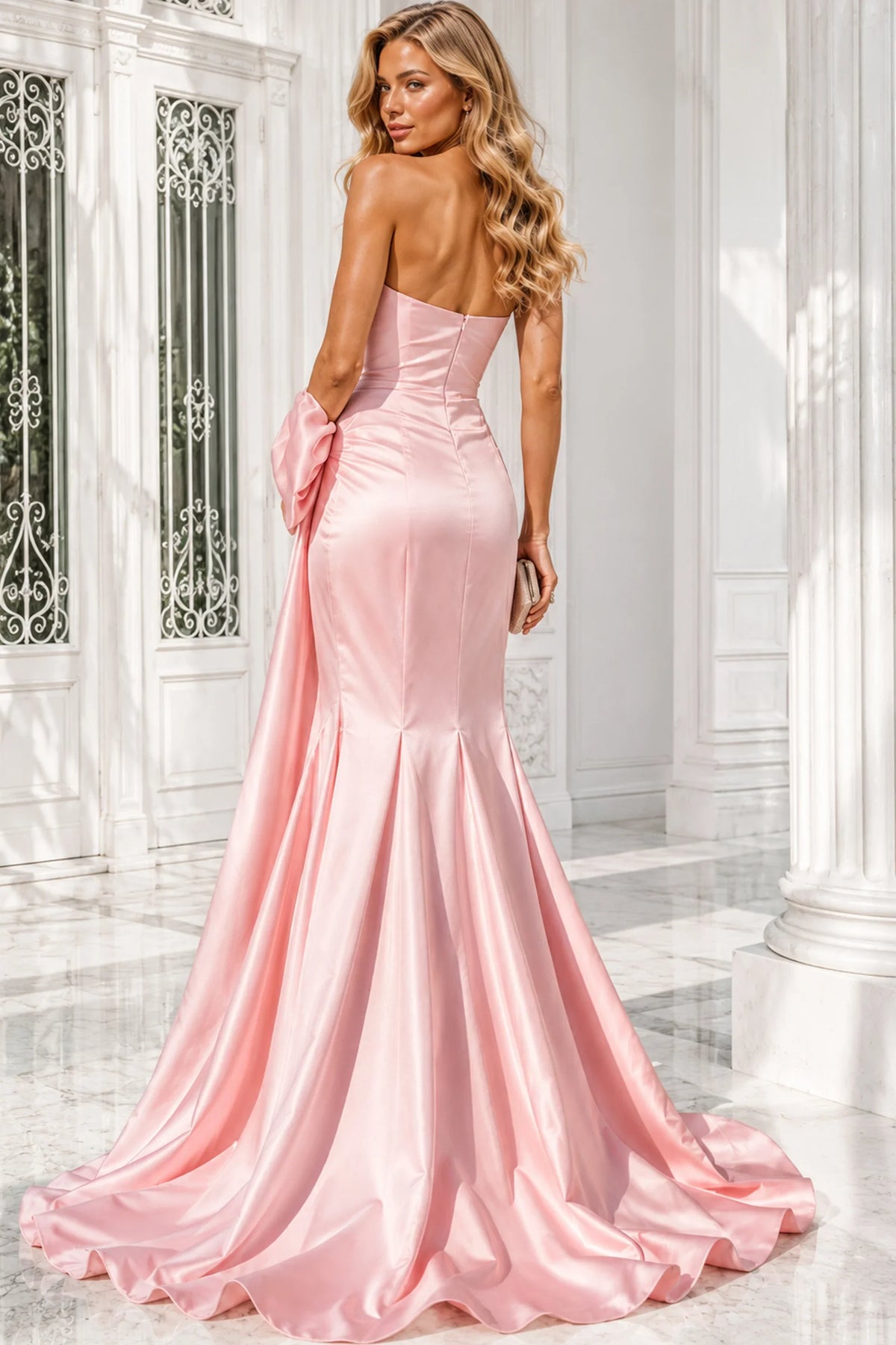 Jovani 48676 - Strapless High Slit Long Gown with Bow Accent