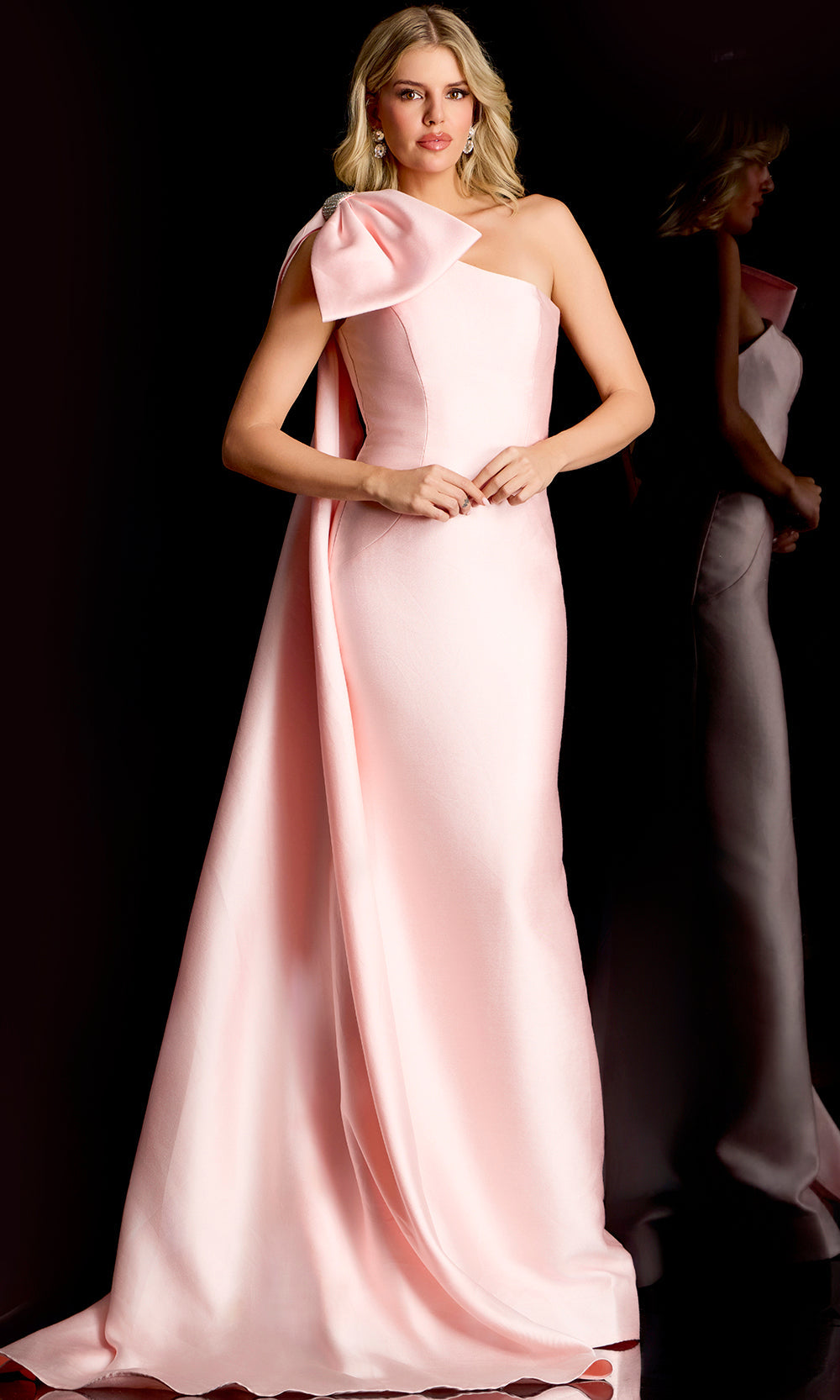 Jovani 48677 - Asymmetric Sheath Gown with Oversized Bow