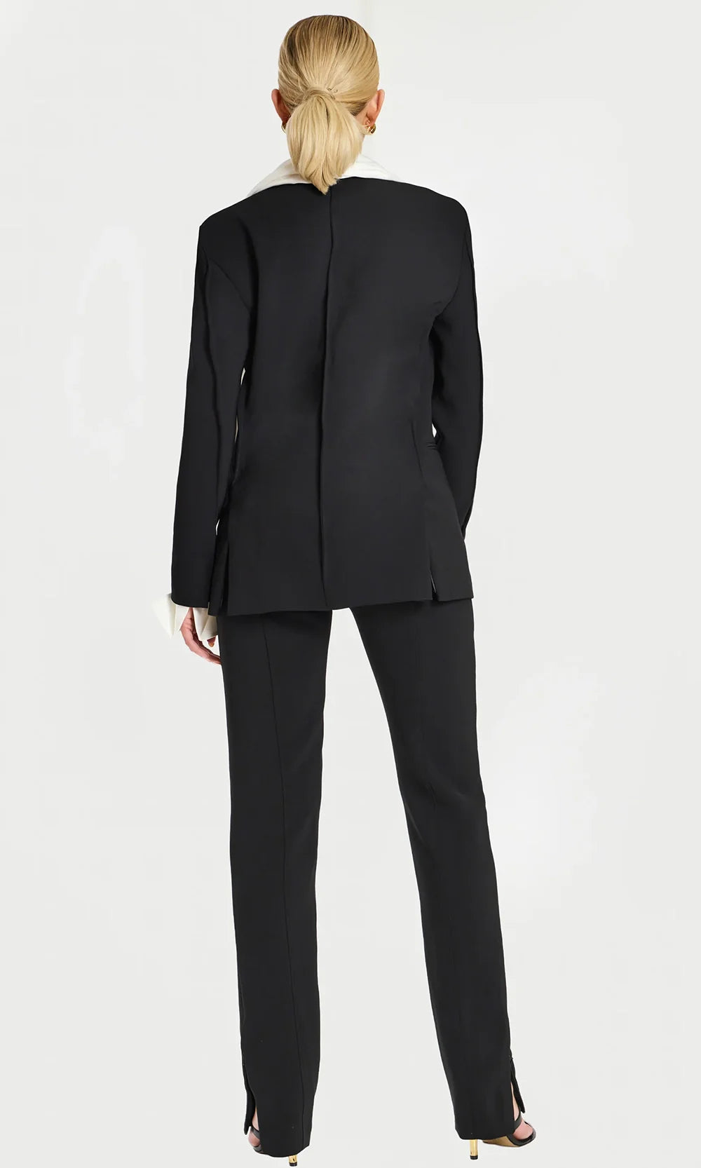 Jovani 48680 - Long Sleeve Fitted Pantsuit with Floral Buttons Formal Pantsuits  in Black Off white