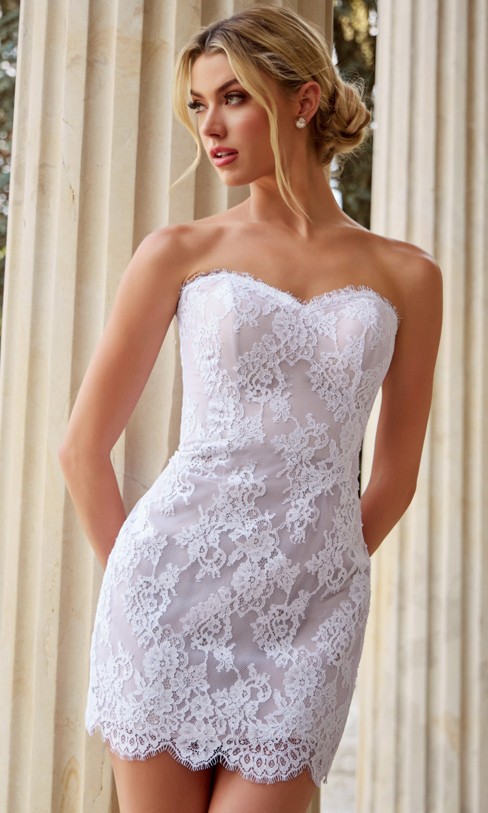 Jovani 48689 - Scalloped Hem Fitted Sheath Dress Cocktail Dresses  in Ivory  
